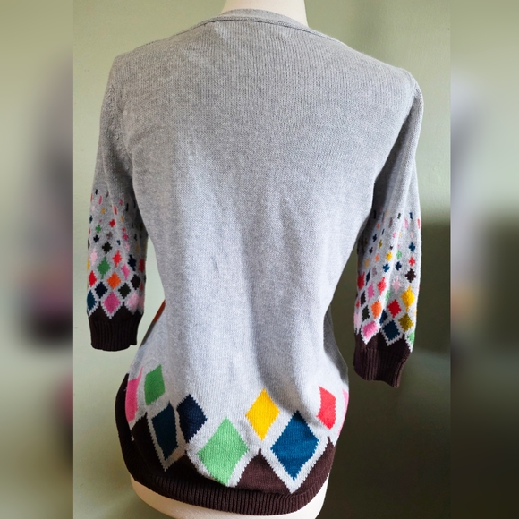 Anthropologie Ingrid Hass Colorful Cotton Diamond Cardigan Size Medium - Picture 6 of 6
